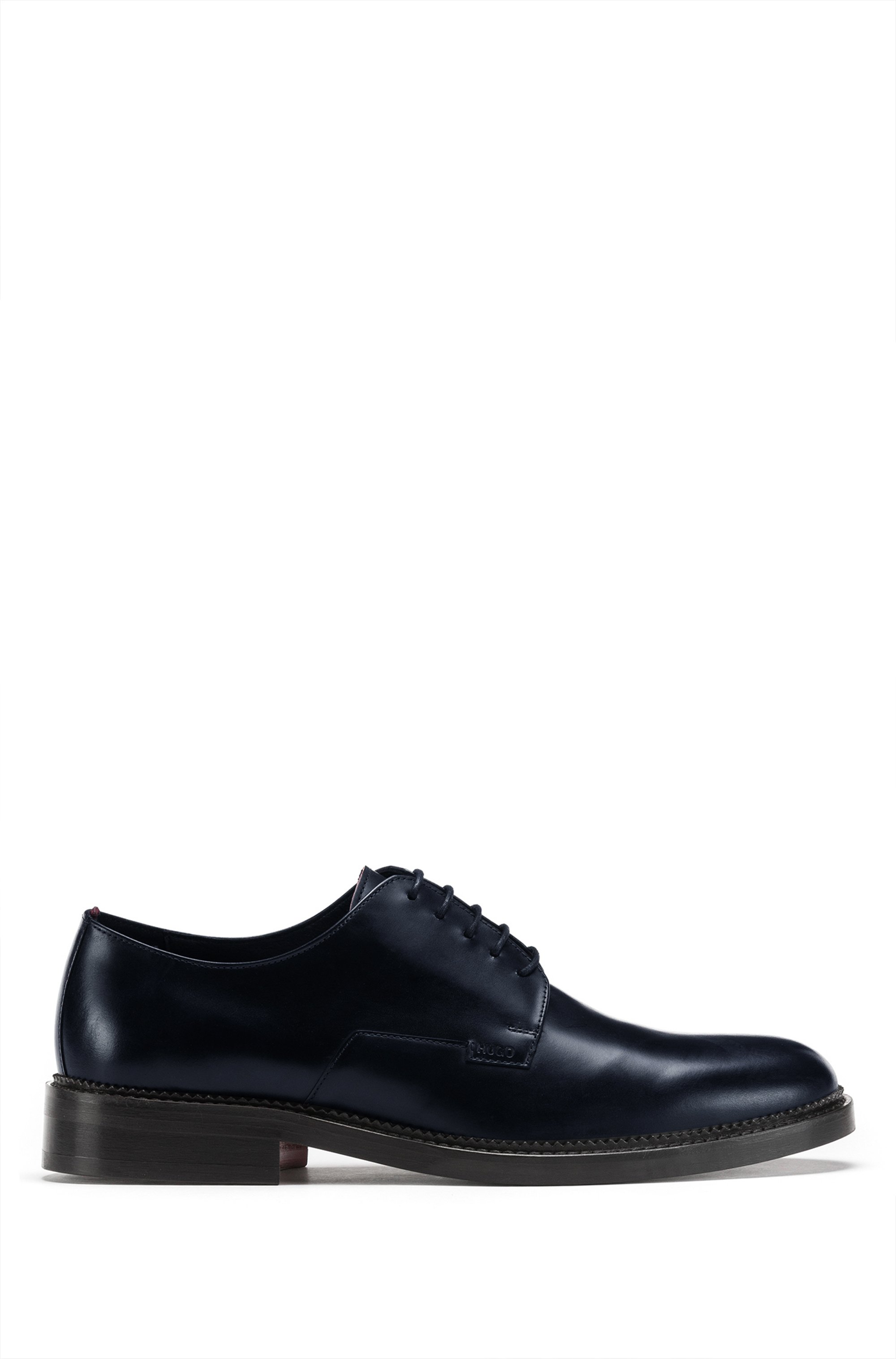 Derby shoes in smooth leather with logo detail, Dark Blue