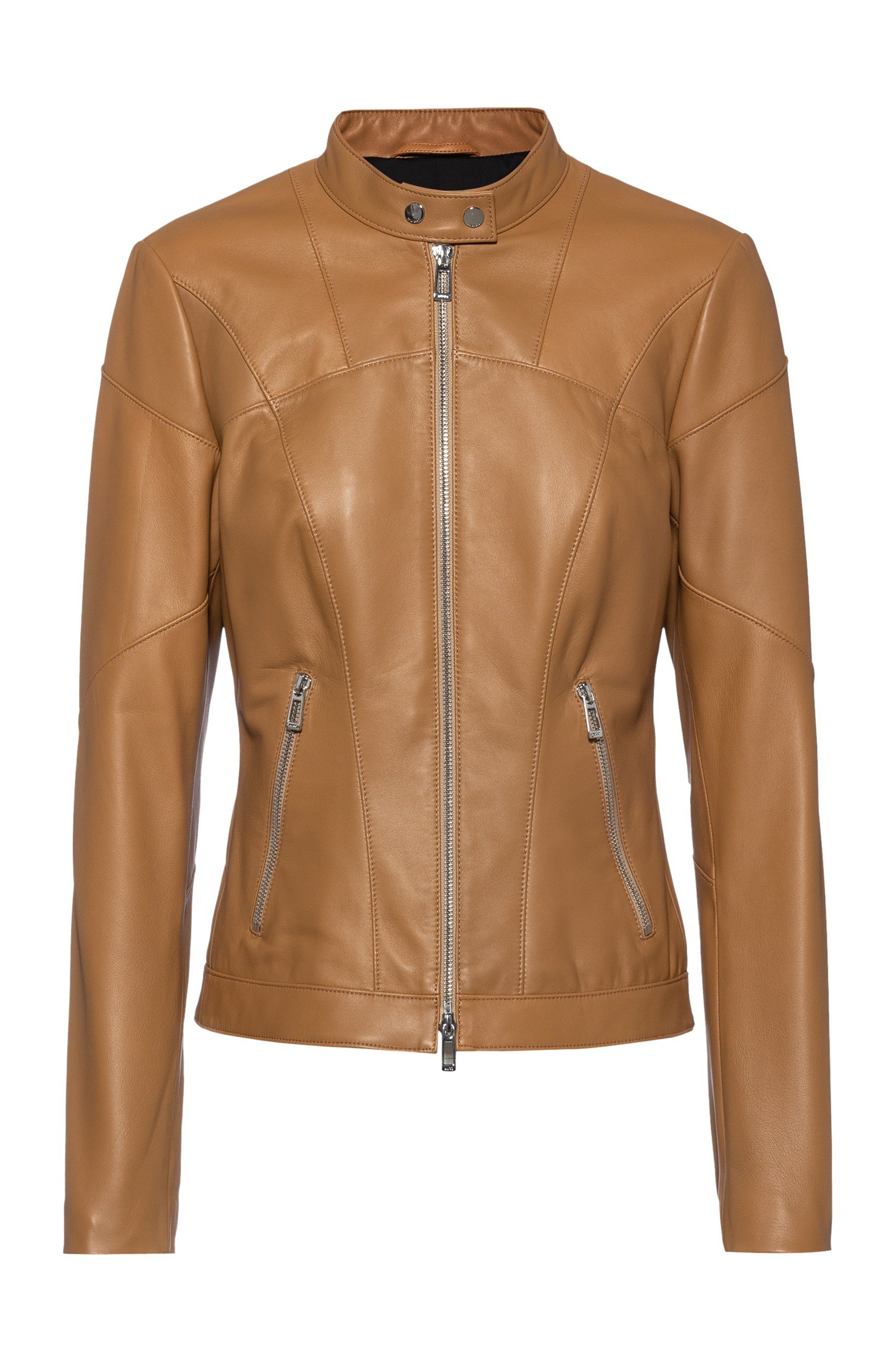 Regular-fit jacket in nappa leather with zipped cuffs, Light Brown