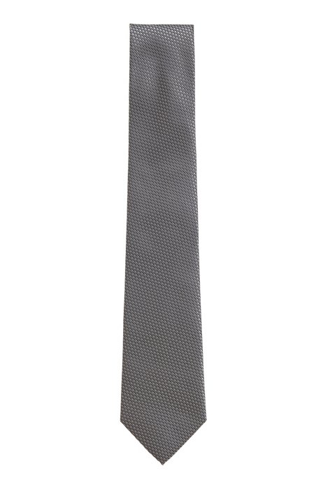 Micro-patterned tie in silk jacquard, Dark Grey