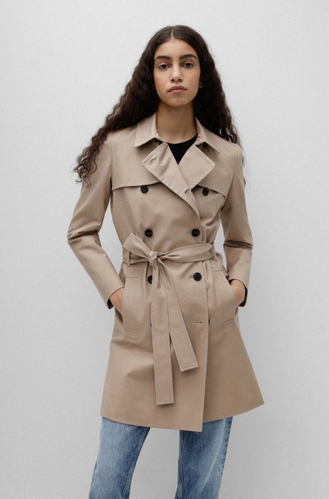 Water-repellent trench coat in stretch cotton, Beige