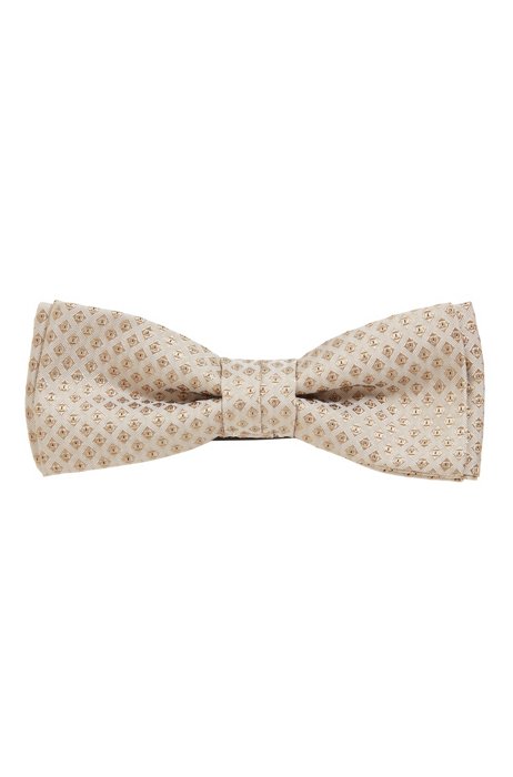 Micro-patterned bow tie in silk jacquard, Beige Patterned