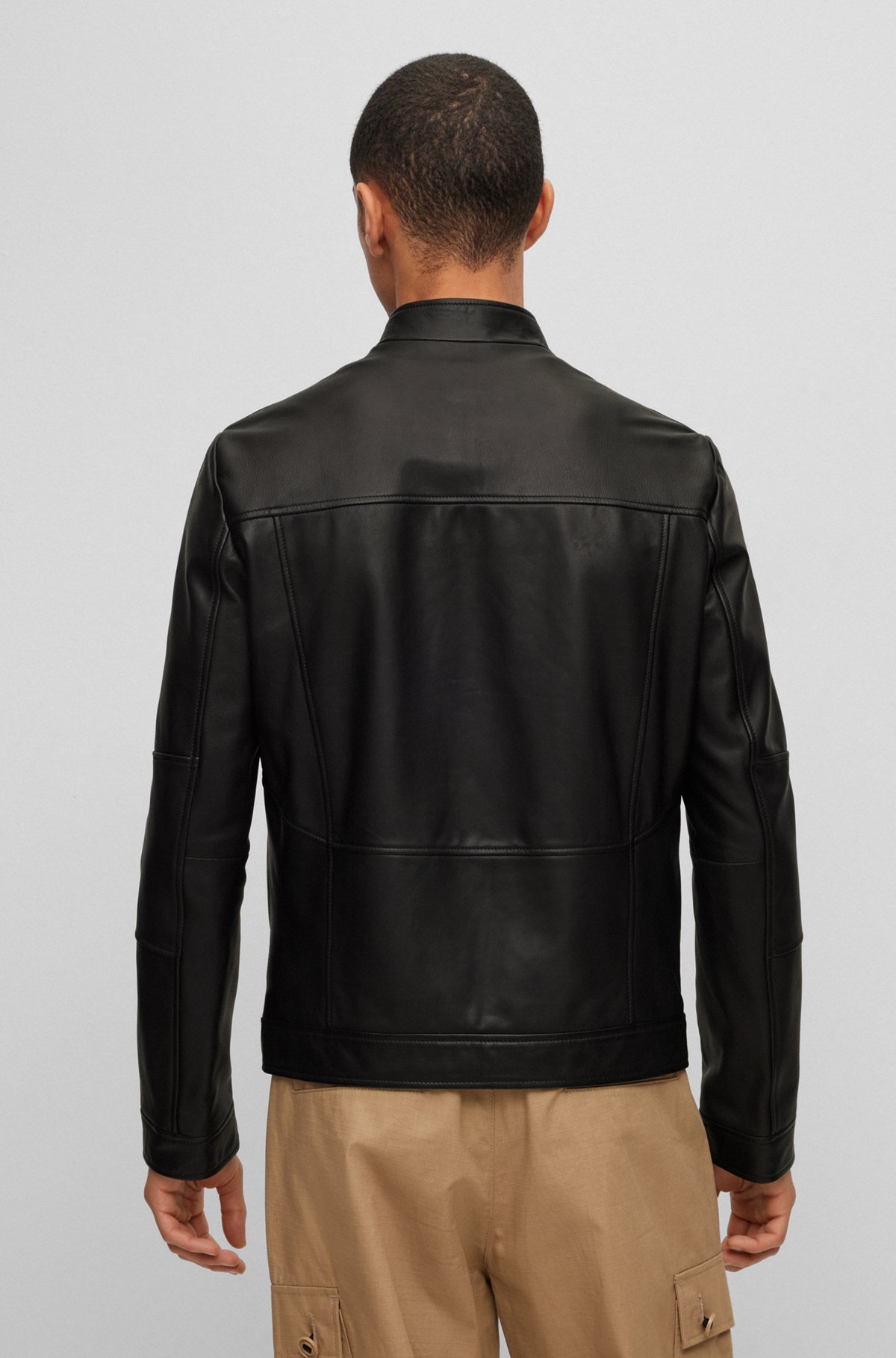 엑스트라 슬림 핏 바이커 가죽 재킷, 블랙