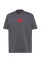 High-neck stretch-cotton T-shirt with red logo label, Dark Grey
