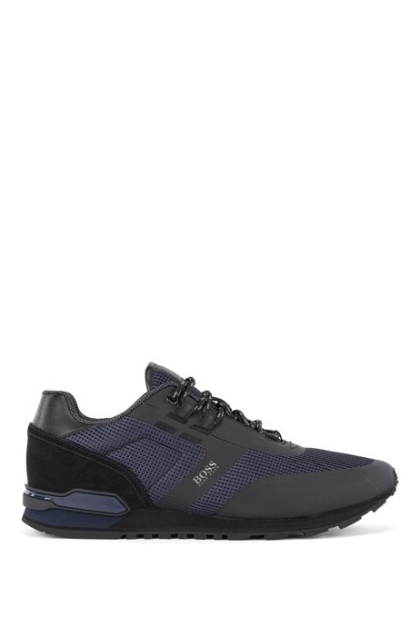 Hybrid trainers in nylon, mesh and leather, Dark Blue