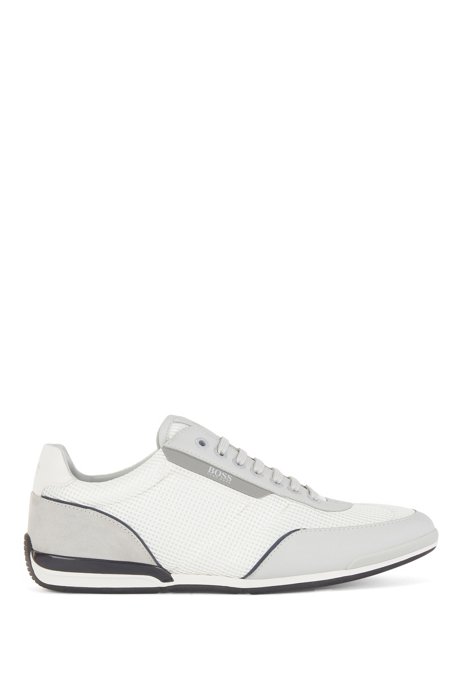 Low-top trainers in mesh with rubberized trims, White