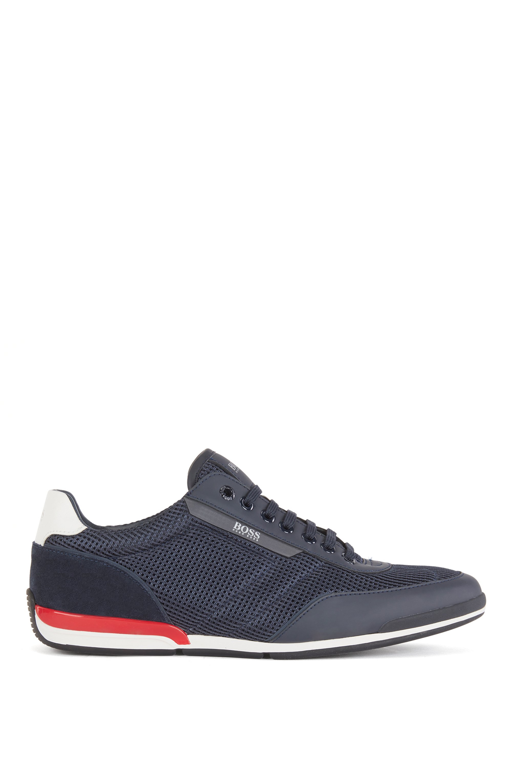 Low-top trainers in mesh with rubberized trims, Dark Blue