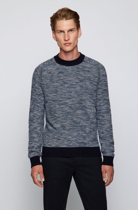 Regular-fit sweater in a mouliné wool blend, Dark Blue