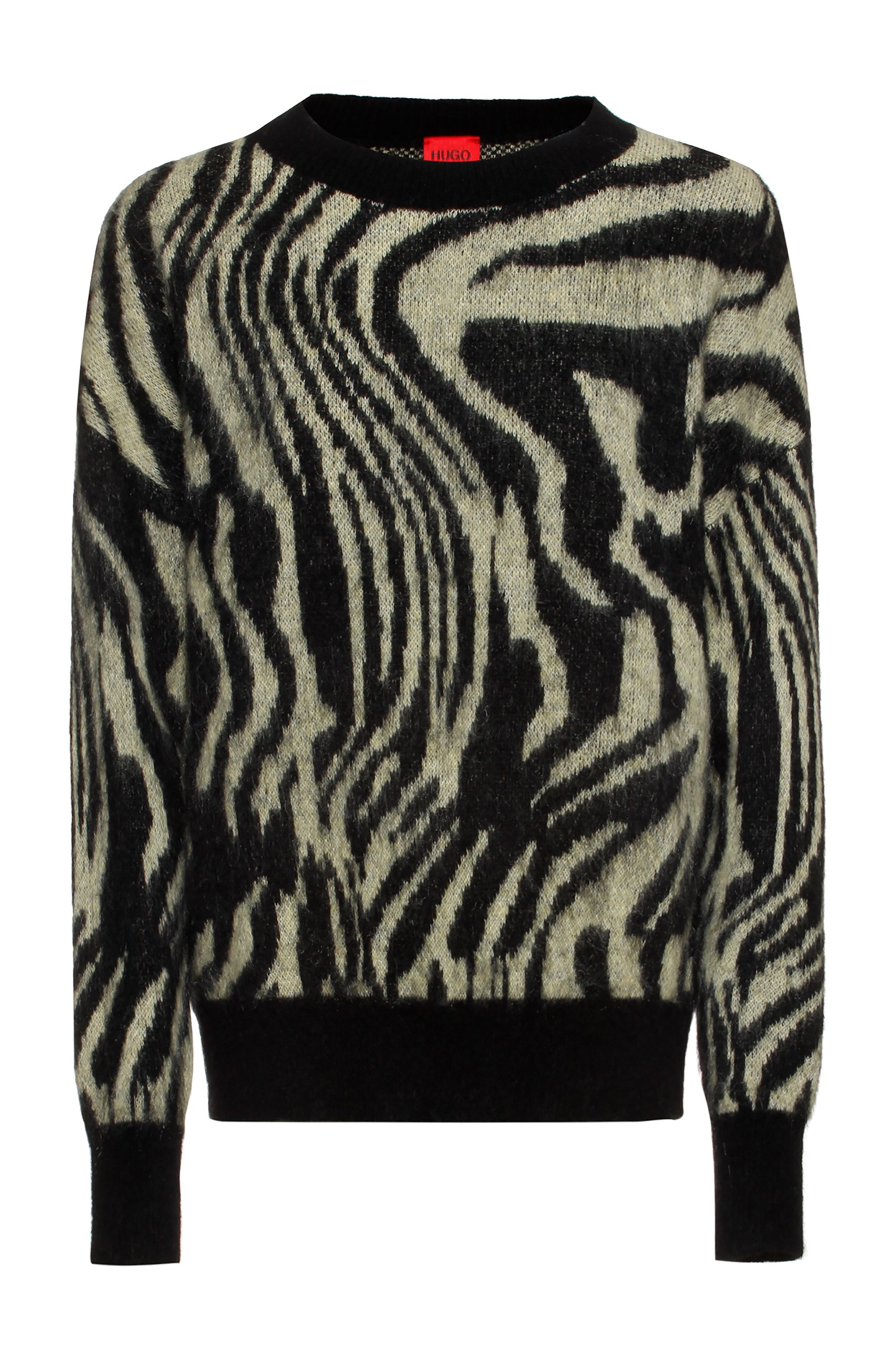 Knitted sweater with distorted zebra print in relaxed fit, Patterned