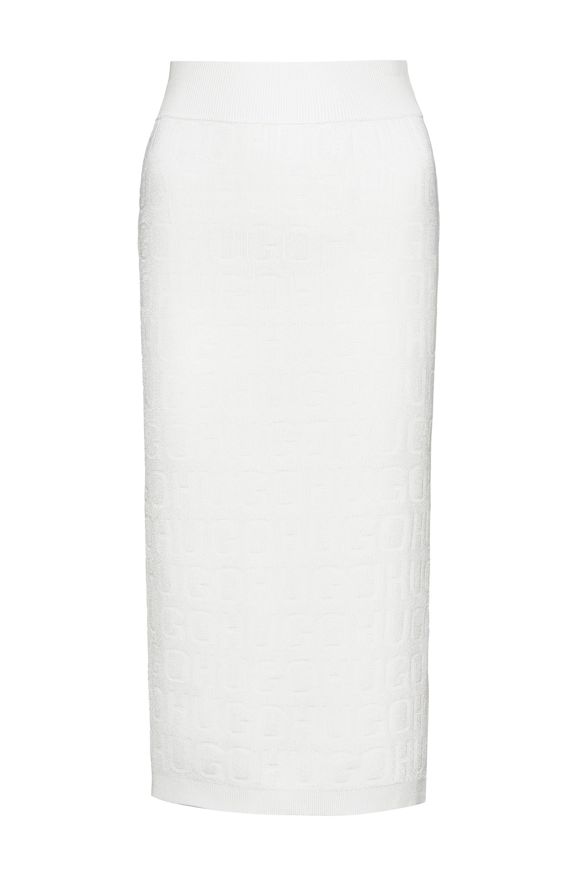 Knitted skirt in stretch fabric with all-over logos, White