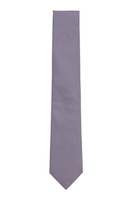 Geometric-patterned tie in silk jacquard, Blue Patterned