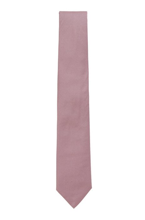 Cravate confectionnée en Italie en jacquard de soie à micro motif, Rouge clair