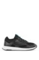 Low-top trainers in leather and mesh, Black