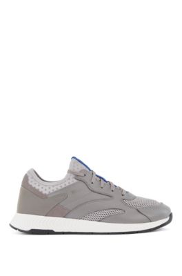 BOSS - Leather-and-mesh trainers with 