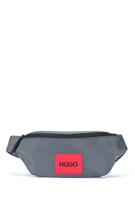 Belt bag in recycled nylon with red logo label, Grey