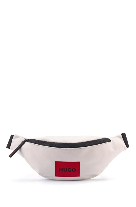 Belt bag in recycled nylon with red logo label, White
