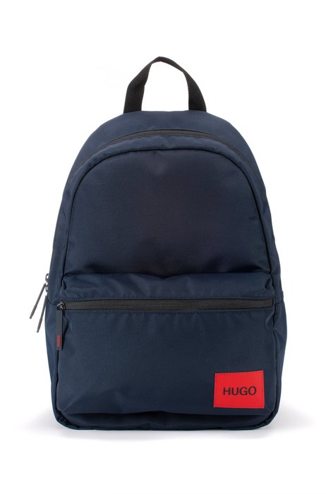 Backpack in recycled nylon with red logo label, Dark Blue