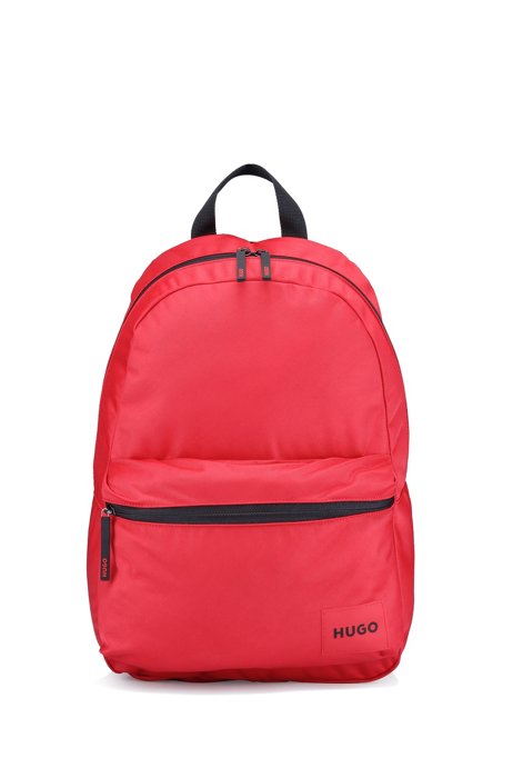 Backpack in recycled nylon with red logo label, Red