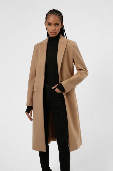 Regular-fit blazer-style coat with logo tape, Light Brown