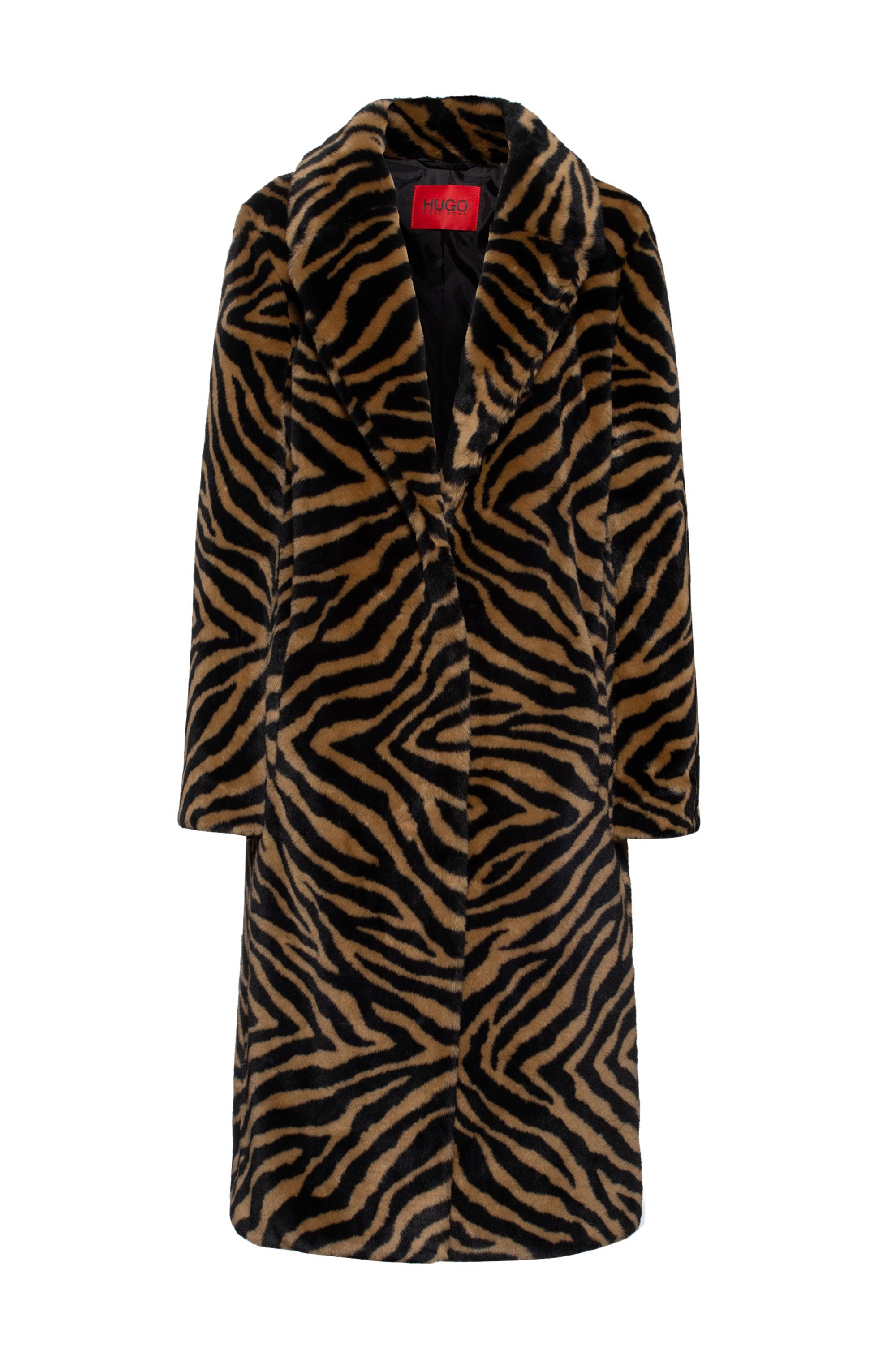 Relaxed-fit teddy coat with zebra print, Patterned