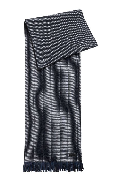 Écharpe en coton et laine avec badge logo, Bleu foncé