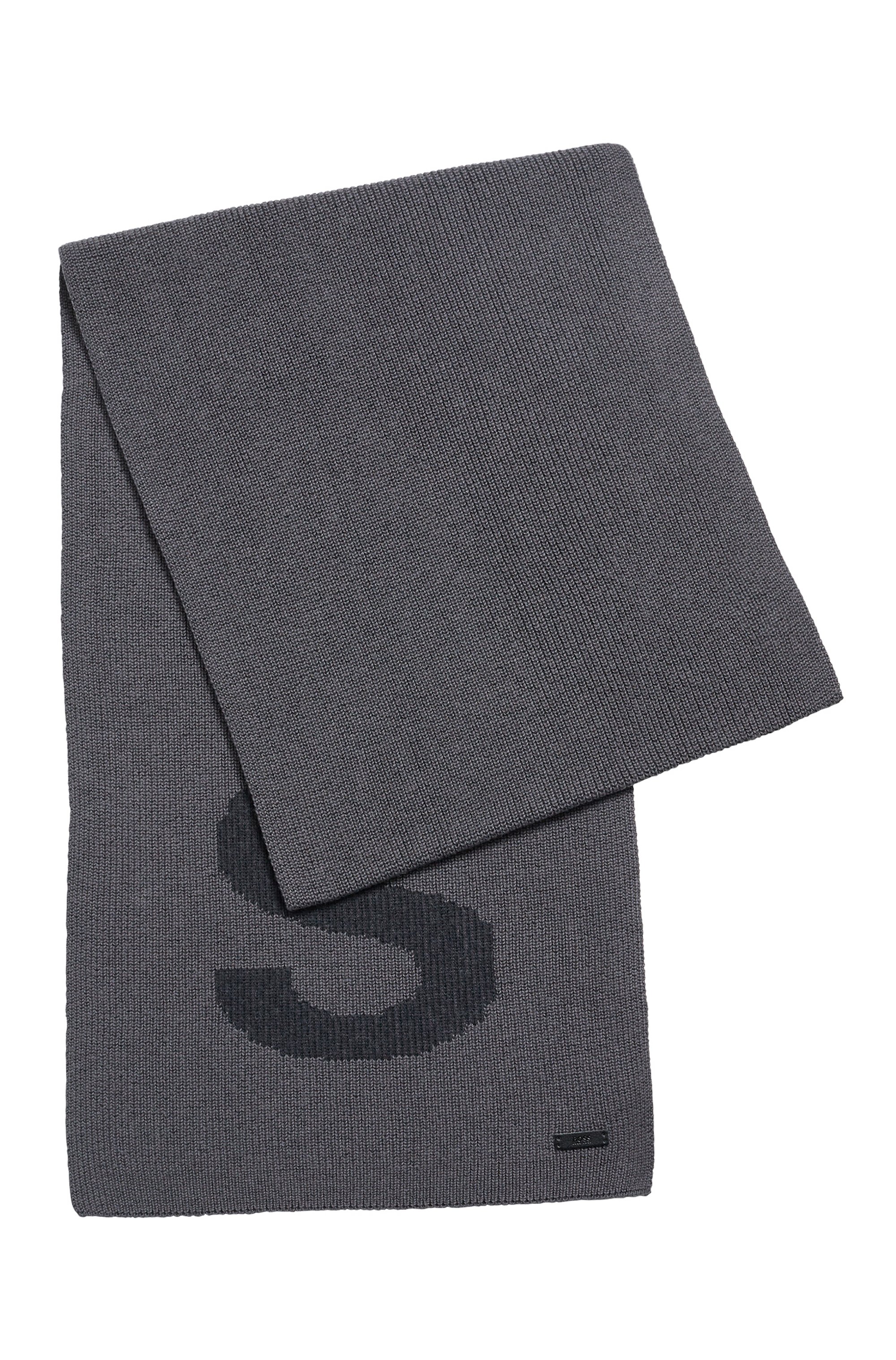 Cotton-blend scarf with logo structure, Grey