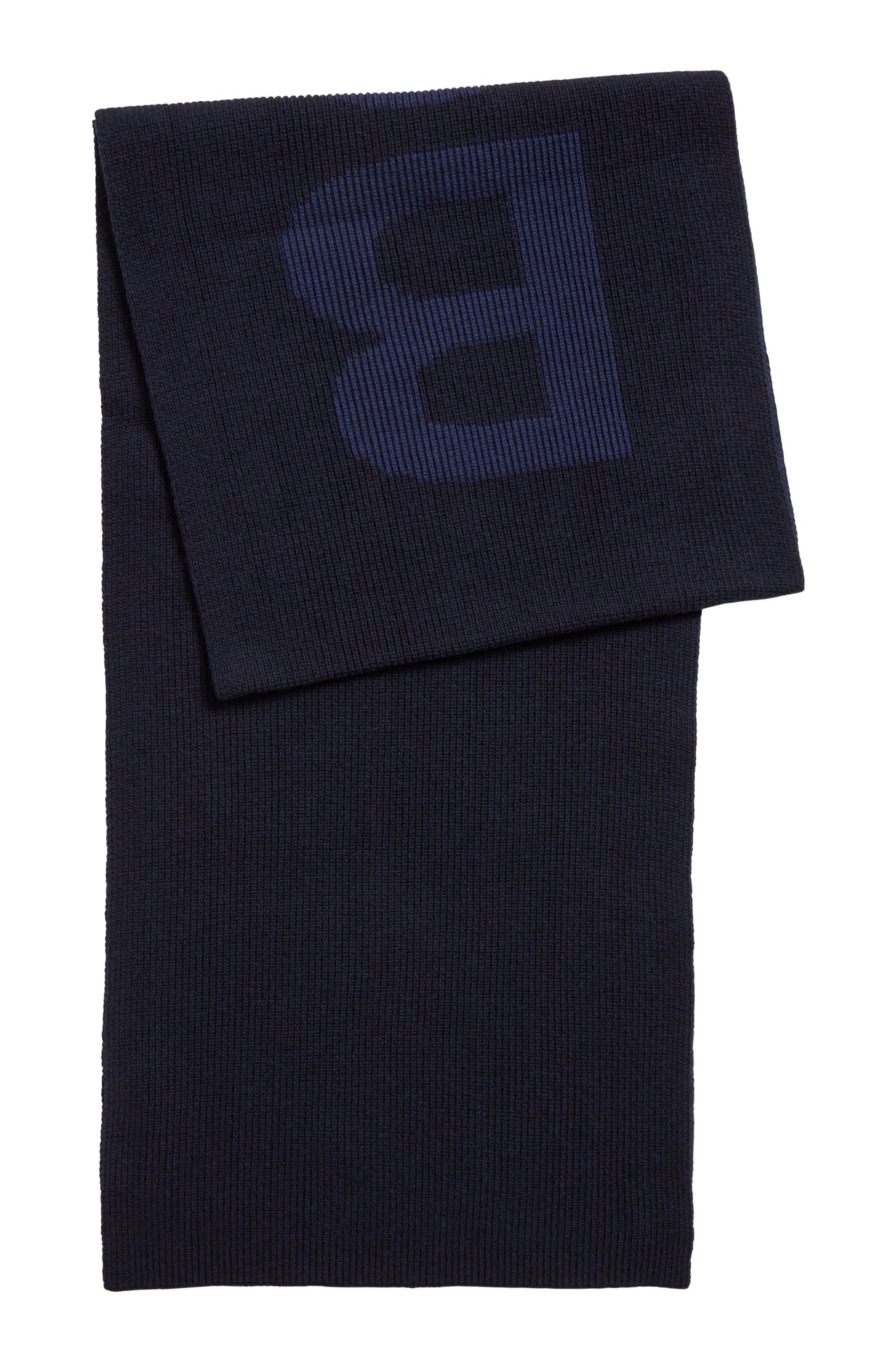 Cotton-blend scarf with logo structure, Dark Blue