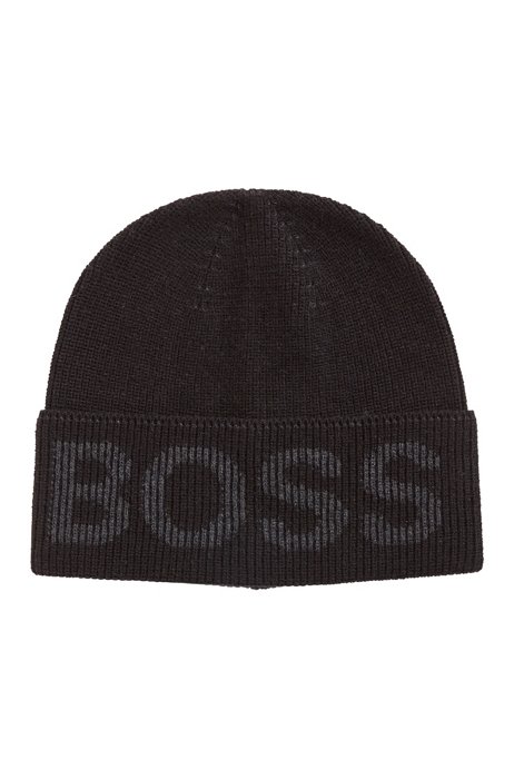 Cotton-blend beanie hat with logo structure, Black
