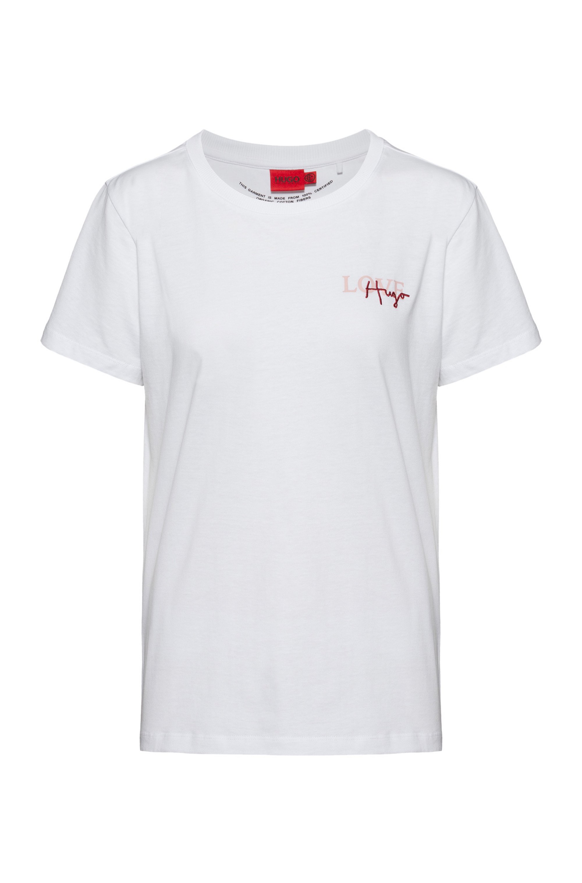 Organic-cotton T-shirt with handwritten logo, White