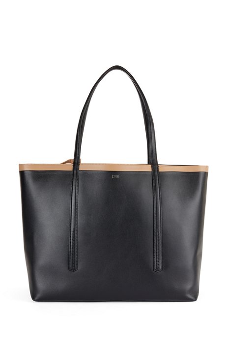 Reversible shopper bag in nappa leather with zipped pouch, Black