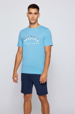 Organic-cotton T-shirt with curved logo 