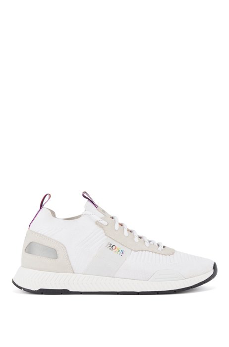 Sock trainers with rainbow details and logo, White