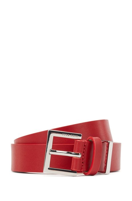 Branded-buckle belt in Italian leather with hardware detail, Red