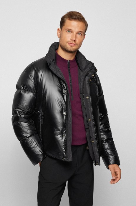 Relaxed-fit down puffer jacket with branding, Black