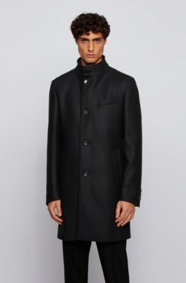 Slim-fit wool-blend coat with funnel collar