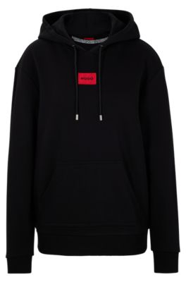 HUGO - Cotton hooded sweatshirt with logo label