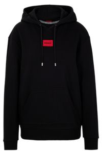 Cotton hooded sweatshirt with logo label, Black