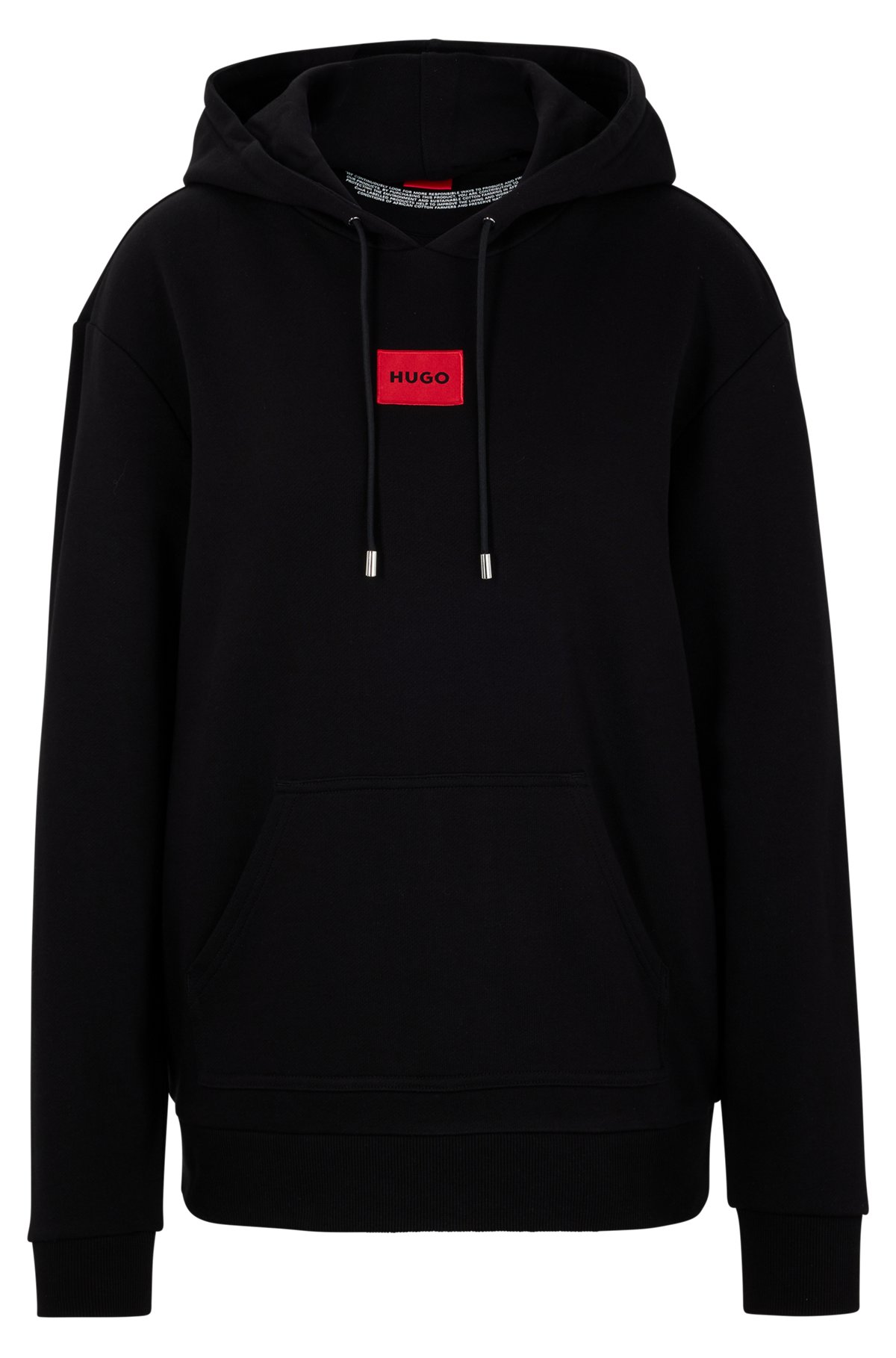 Kapuzen-Sweatshirt aus Baumwolle mit Logo-Label, Schwarz