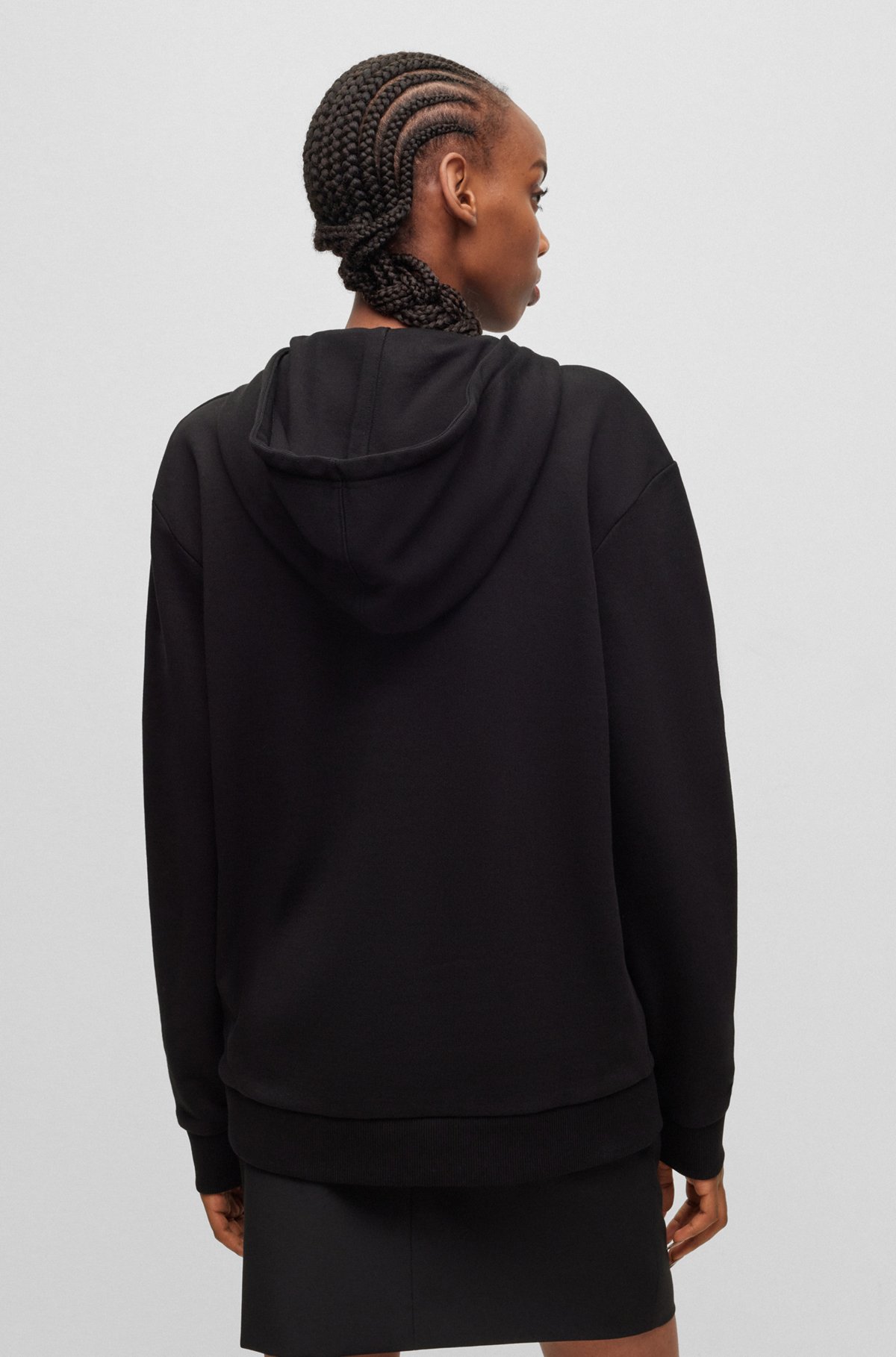Sweat à capuche en coton avec étiquette logo, Noir