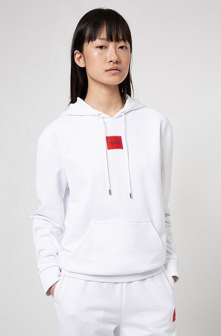 Cotton hooded sweatshirt with logo label, White