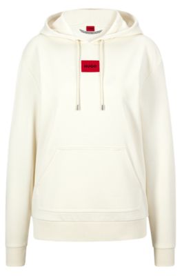 HUGO - Cotton hooded sweatshirt with logo label