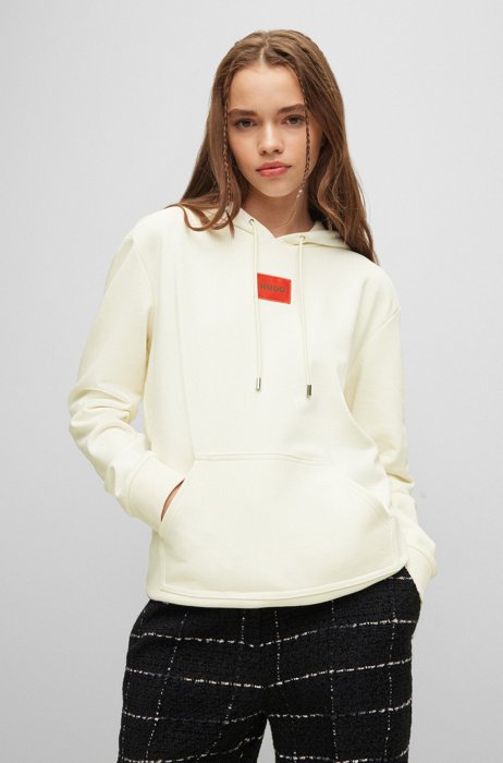 Cotton hooded sweatshirt with logo label, White
