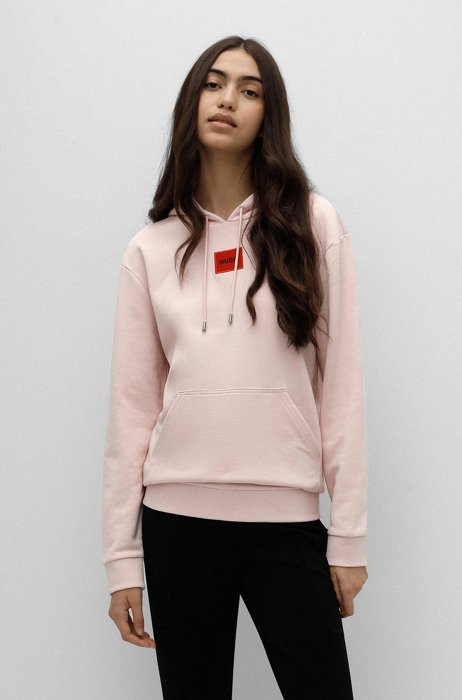Cotton hooded sweatshirt with logo label, light pink
