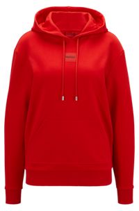 Katoenen sweater met capuchon en logolabel, Rood