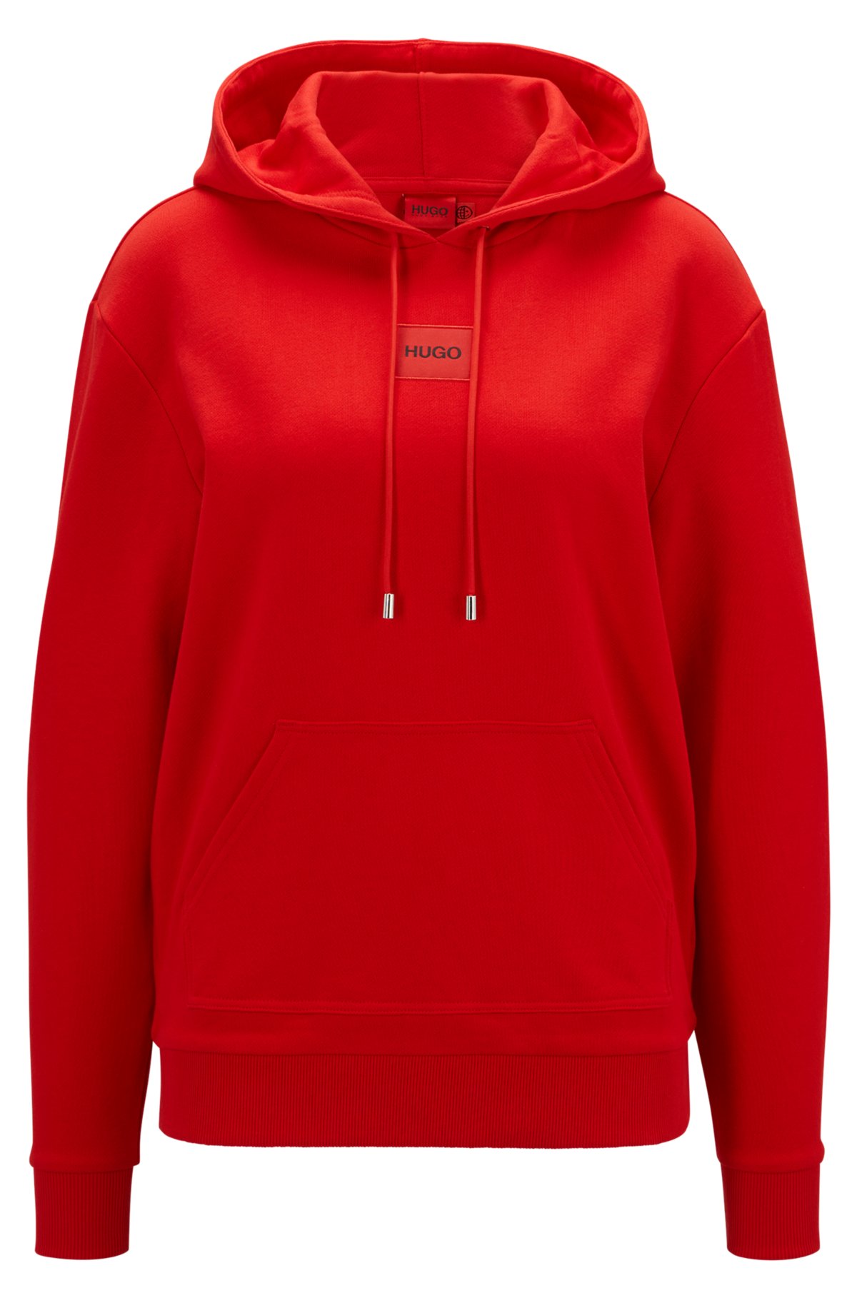 Cotton hooded sweatshirt with logo label, Red