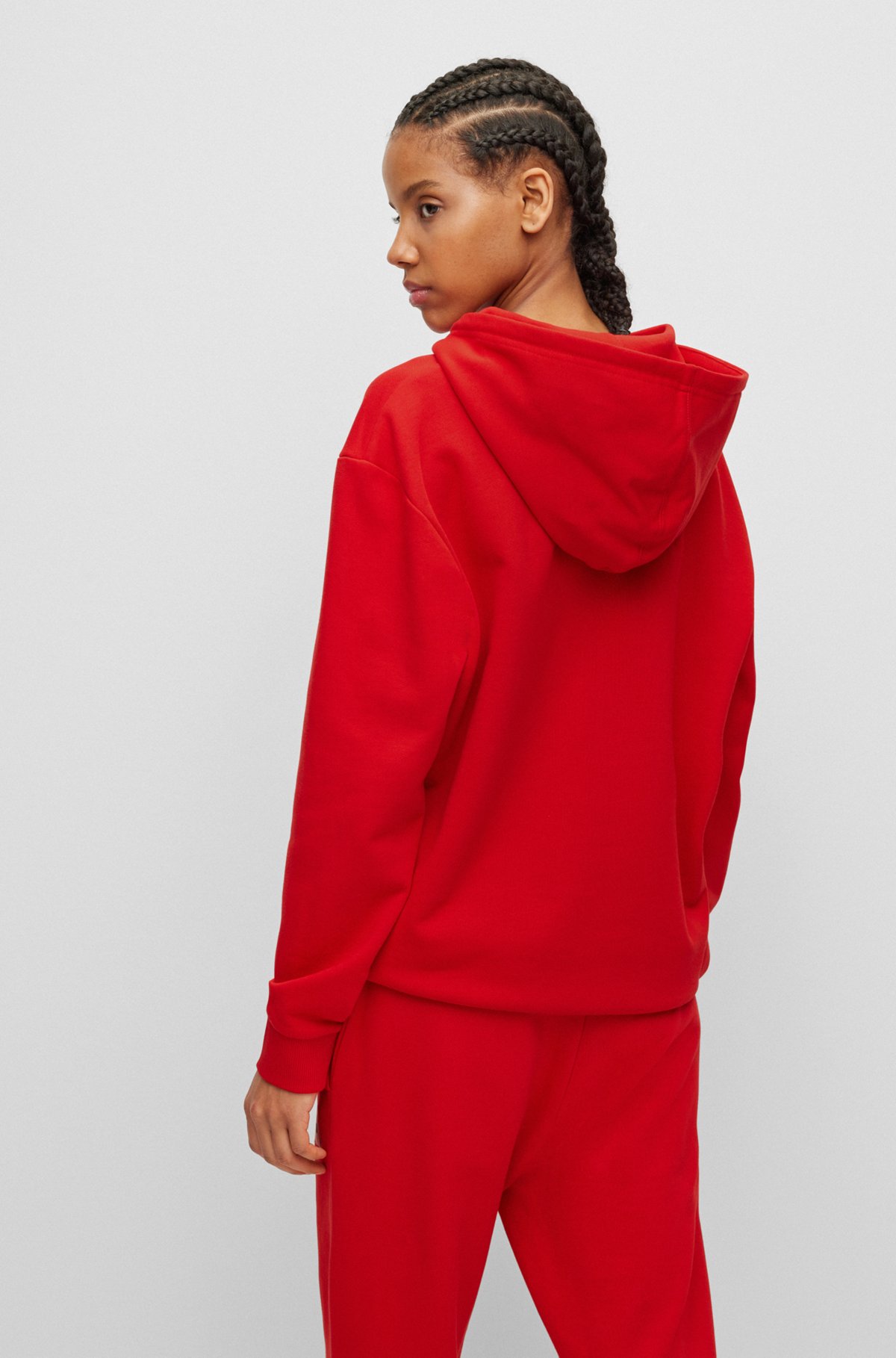 Cotton hooded sweatshirt with logo label, Red