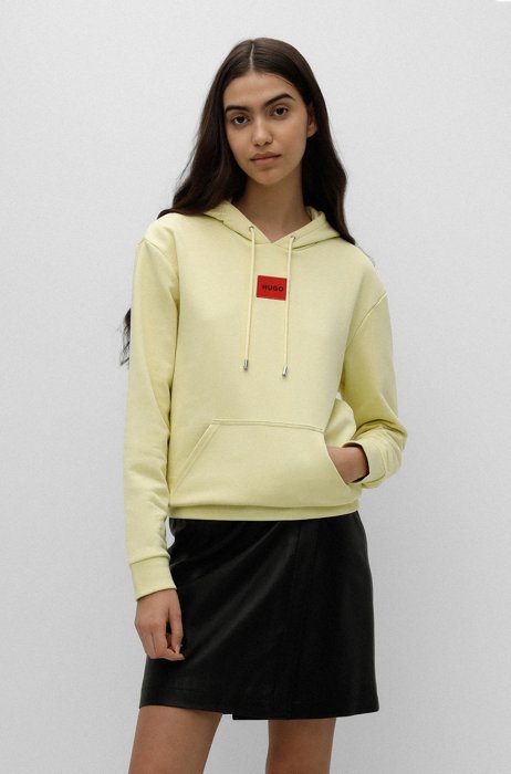 Cotton hooded sweatshirt with logo label, Light Yellow