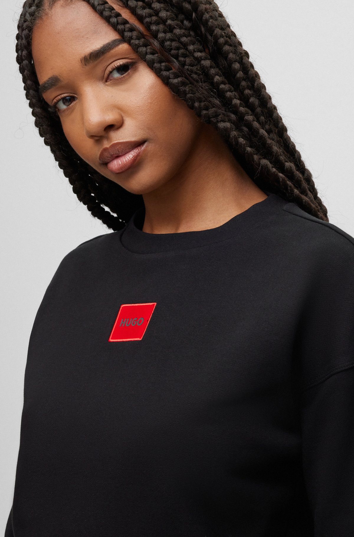 Regular-fit cotton sweatshirt with logo label, Black