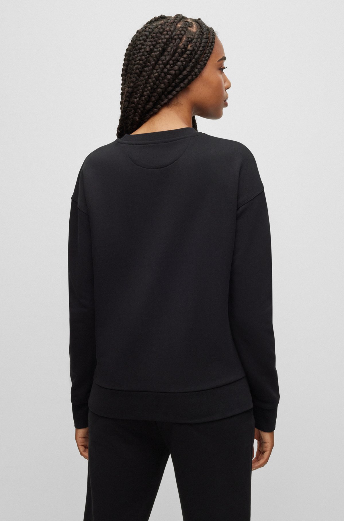 Regular-fit cotton sweatshirt with logo label, Black