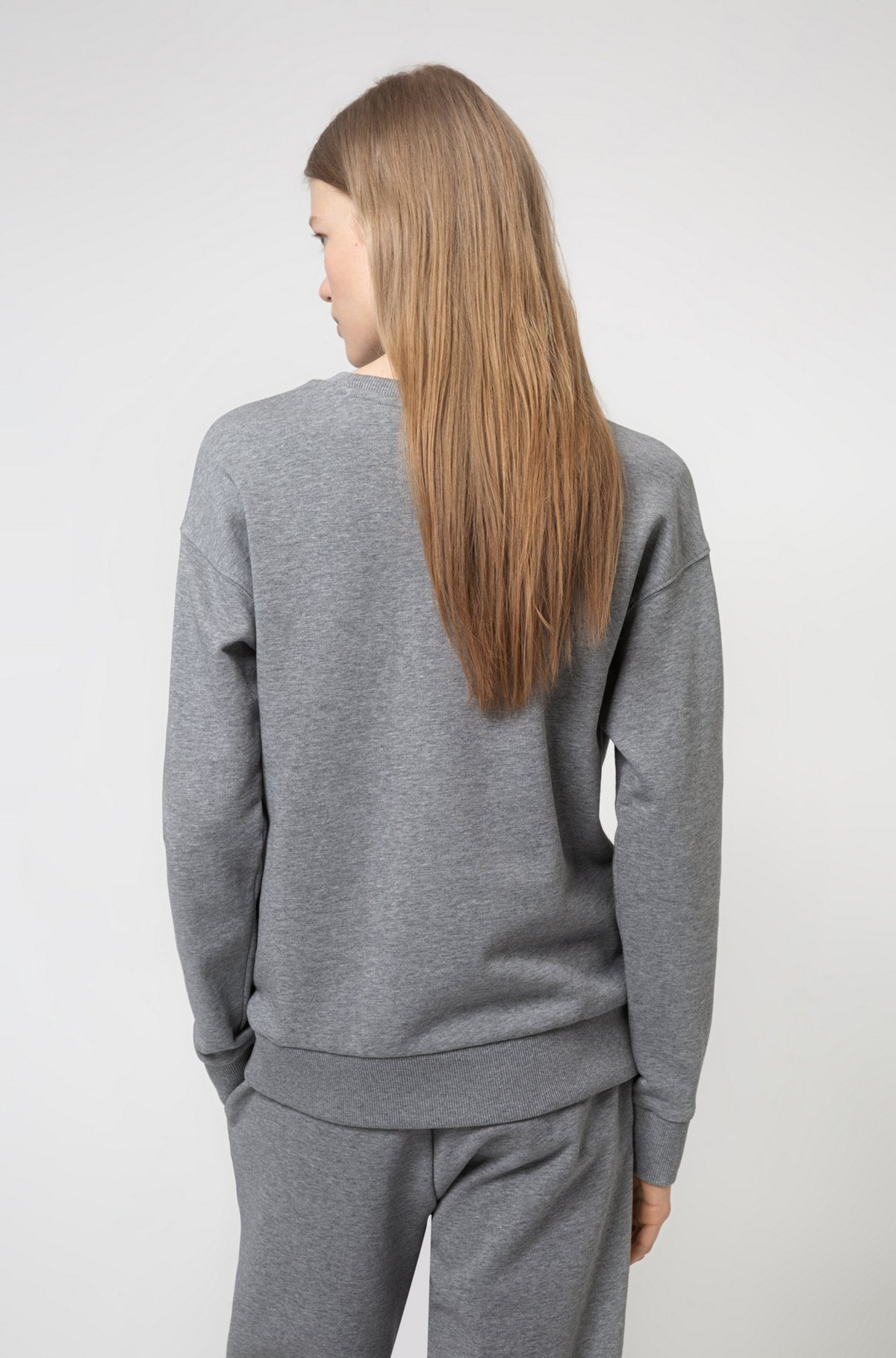 Regular-fit cotton sweatshirt with logo label, Grey
