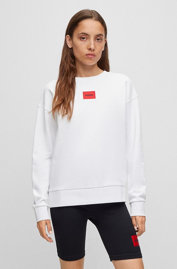 Regular-fit cotton sweatshirt with logo label, White
